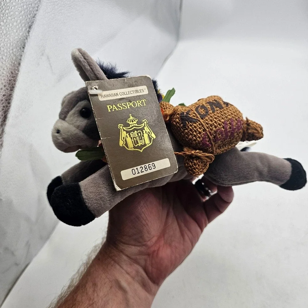 Vintage Hawaiian Collectibles Donkey Plush Stuffed Toy Small Gray Passport 1999